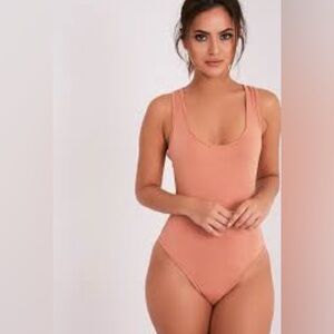 Peach Racer Back Thong Bodysuit NWT